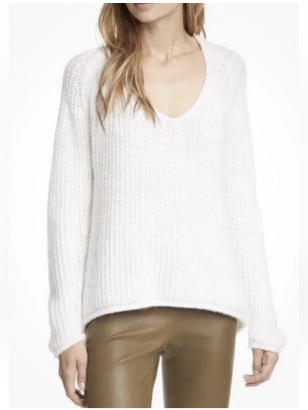 Rag & Bone Joseph Alpaca/Wool Knit Blend Chalk White V-Neck Sweater Size M